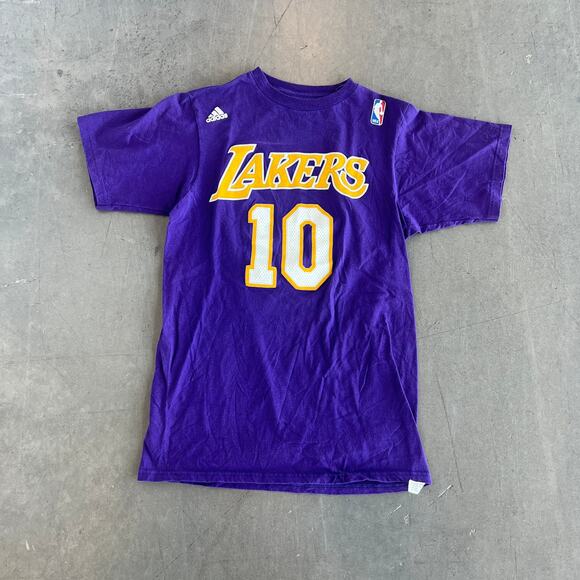 Vintage Y2K NBA Adidas Nash Lakers 10 Jersey Purple Yellow Graphic Tee Small - Picture 2 of 4